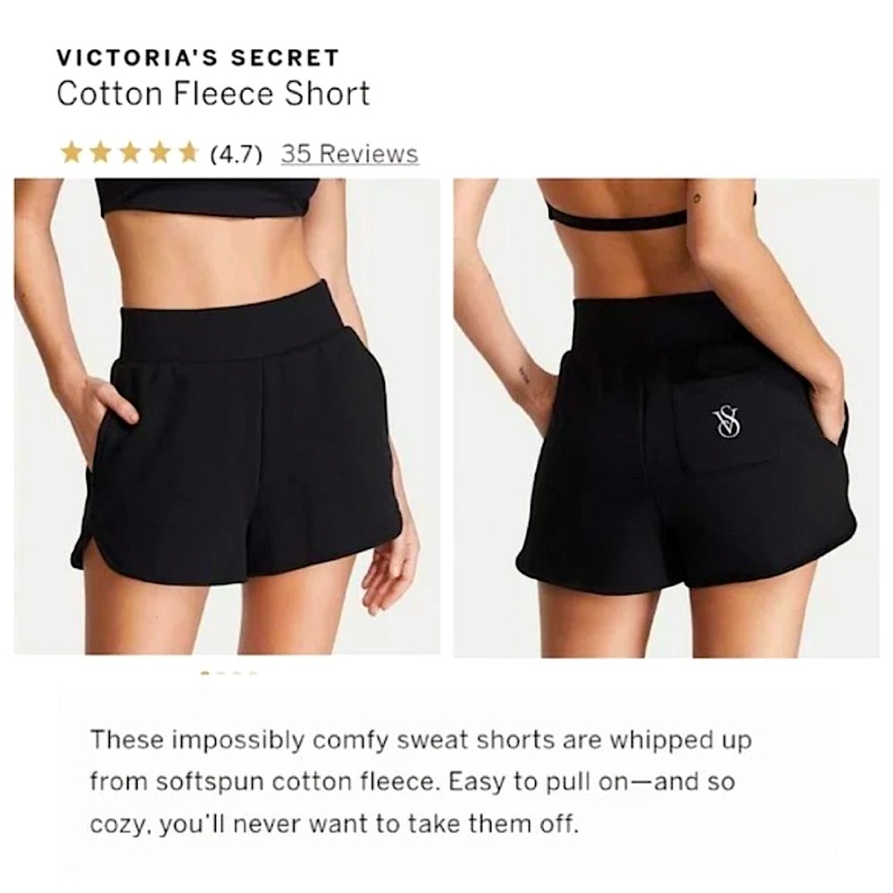 NWT Victoria's Secret Black Athletic Shorts On Point Cotton Fleece High Waist - Picture 6 of 7